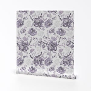 « Papier peint amovible floral violet poussiéreux - romantique à grande échelle - décoration murale art mural - aquarelle en violet » par my_taylor_made