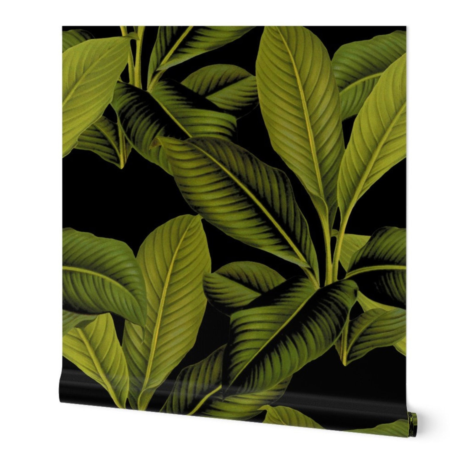 Banana Leaves on Black Wallpaper Black by Peacoquettedesigns Etsy