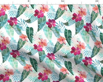 Tropical Fabric - Island Goddess By Schatzibrown - Tropical Vacation Hawaiian Hibiscus Floral Cotton Fabric By The Yard With Spoonflower