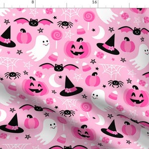 Halloween Fabric - Spooky Cute Halloween By Robyriker - Halloween Hot Pink Witch Ghosts Pumpkins Cotton Fabric By The Yard With Spoonflower