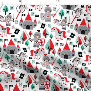Knight Fabric - Knight And Castle Medieval Prince And Horse Victory Silver By Littlesmilemakers- Cotton Fabric By The Yard With Spoonflower