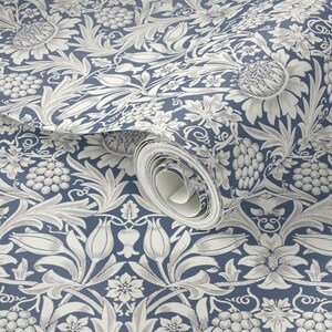 Victorian Floral Peel and Stick Wallpaper - English Garden William Morris - Removable Wall Decor Art - Sunflower Blue by wbbeardie image 3