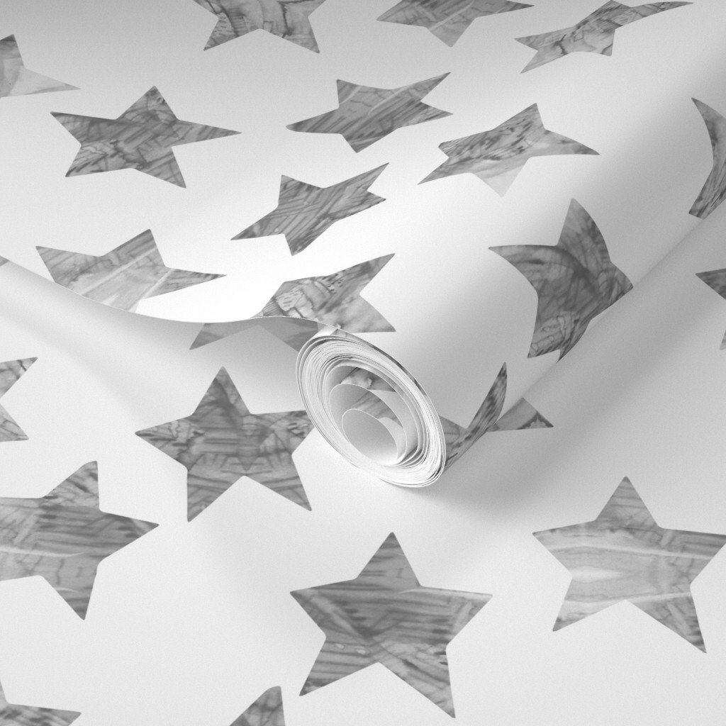 Gray Star Wallpaper Starry Watercolor Dreams in Grey by Etsy