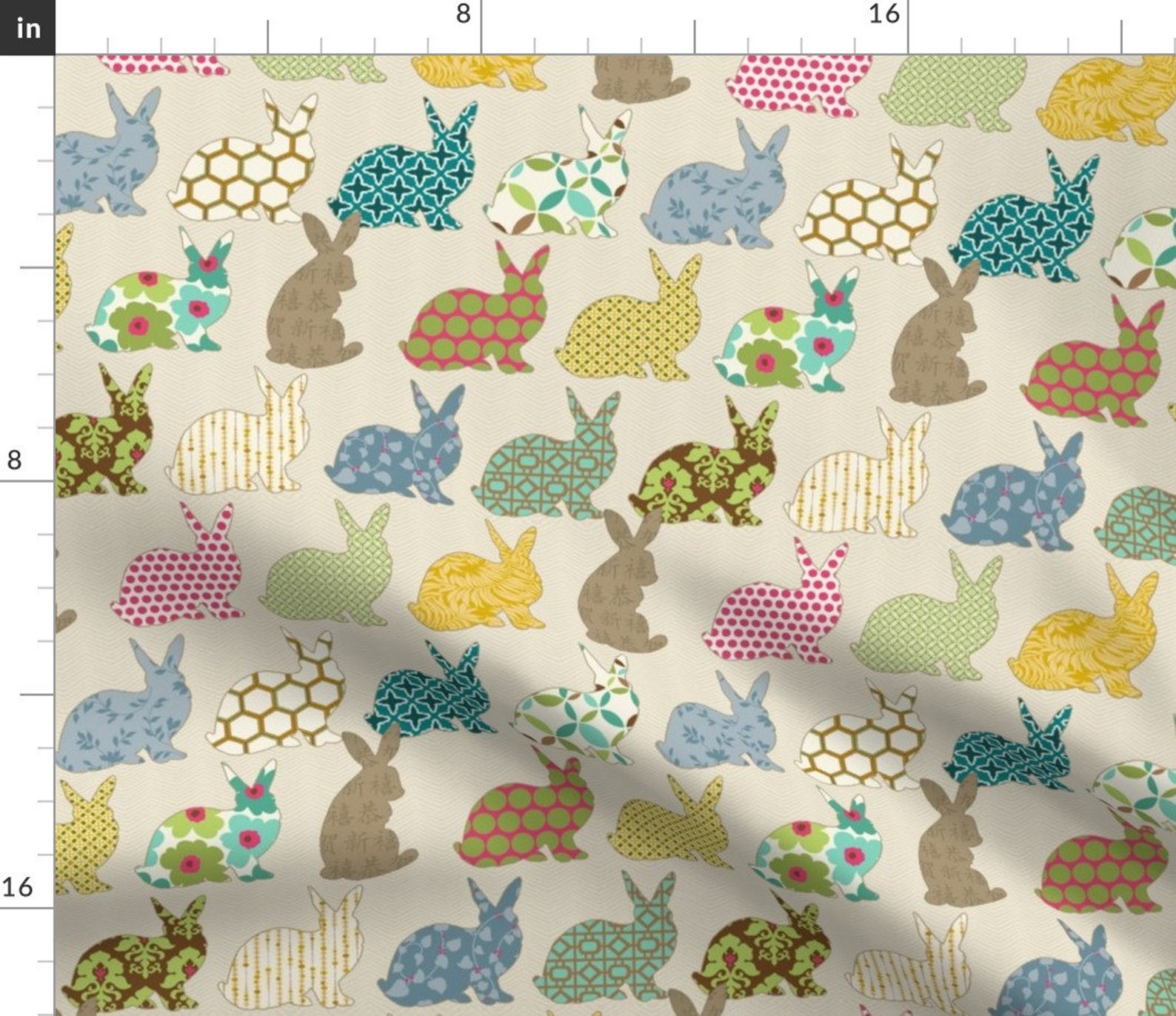 Woodland Rabbit Fabric Year of the Colorful Rabbit by Etsy