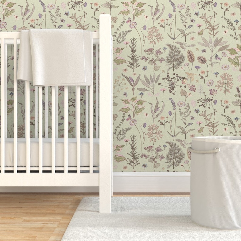 Sage Green Wallpaper Cottagecore Kitchen by Mypetalpress Etsy