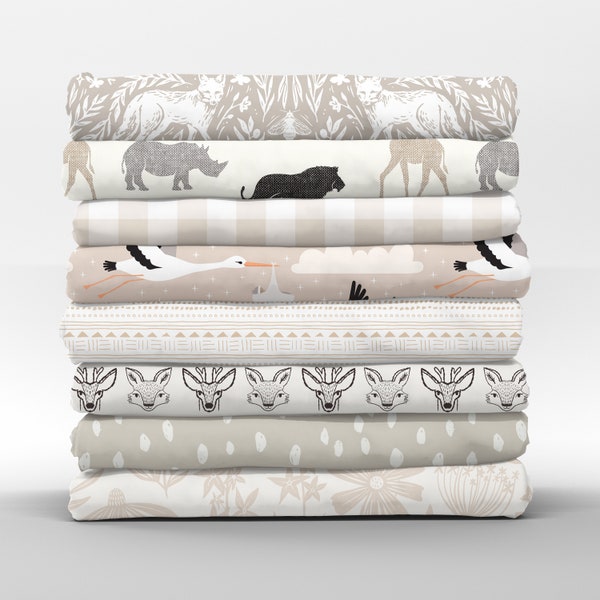 Fat Quarters en coton non sexiste - Mélangez et assortissez les couleurs de Fat Quarters en coton beige naturel Blush Woodland Collection Scandi par Spoonflower