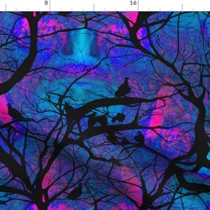 Forest Fabric - Fashion Vultures Halloween Teal Blue Purple Cosmic Sunset By Peacoquettedesigns - Cotton Fabric By The Yard With Spoonflower