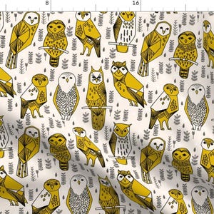 Owl Fabric - Hand-Drawn Illustration Featuring Owls Birds Woodland Design By Andrea Lauren - Cotton Fabric by the Yard with Spoonflower