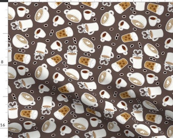 Coffee Fabric - Coffee Lover Brown And Gray By Jannasalak - Coffee Latte Cappuccino Java Morning Cotton Fabric By The Yard With Spoonflower