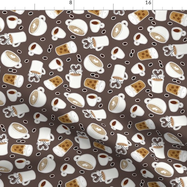 Coffee Fabric - Coffee Lover Brown And Gray By Jannasalak - Coffee Latte Cappuccino Java Morning Cotton Fabric By The Yard With Spoonflower