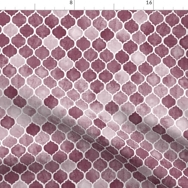 Mauve Plum Fabric - Desaturated Burgundy Moroccan Tiles Medium By Micklyn - Plum Pink Purple Cotton Fabric By The Yard With Spoonflower