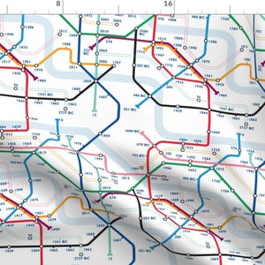 Subway Map Fabric - Time Travel Map By Jenimp - Time Travel Train Lines Transit Geometric History Cotton Fabric By The Yard With Spoonflower