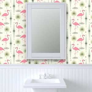Pink Flamingos Wallpaper - Atomic Flamingo Von Studioxtine - Retro Individuell bedruckte, entfernbare selbstklebende Tapetenrolle von Spoonflower Bild 8