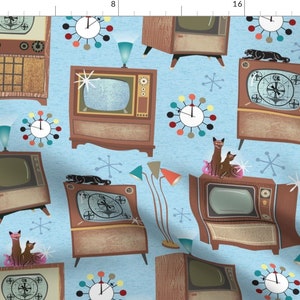 Television Fabric - 1950s Tv Sets By Vinpauld - Fifties Vintage Tube Telly Retro Toon Airing Cotton Fabric By The Yard With Spoonflower