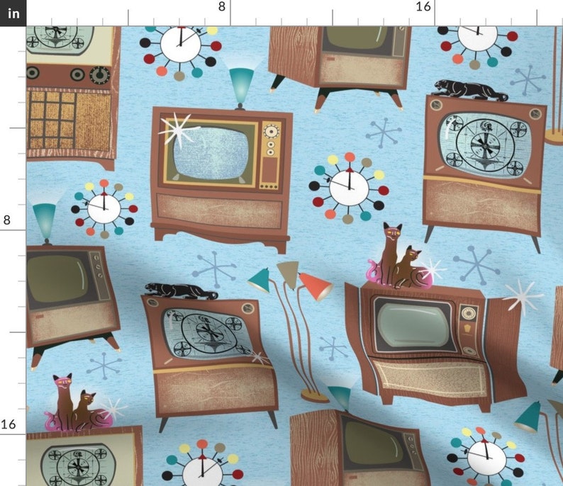 Television Fabric 1950s Tv Sets By Vinpauld Fifties Vintage Tube Telly Retro Toon Airing Cotton Fabric By The Yard With Spoonflower afbeelding 1