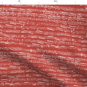 Music Fabric - Red Music Notes By Inspirationz - Sheet Music On Red Fabric Music Notes Song Cotton Fabric By The Yard With Spoonflower