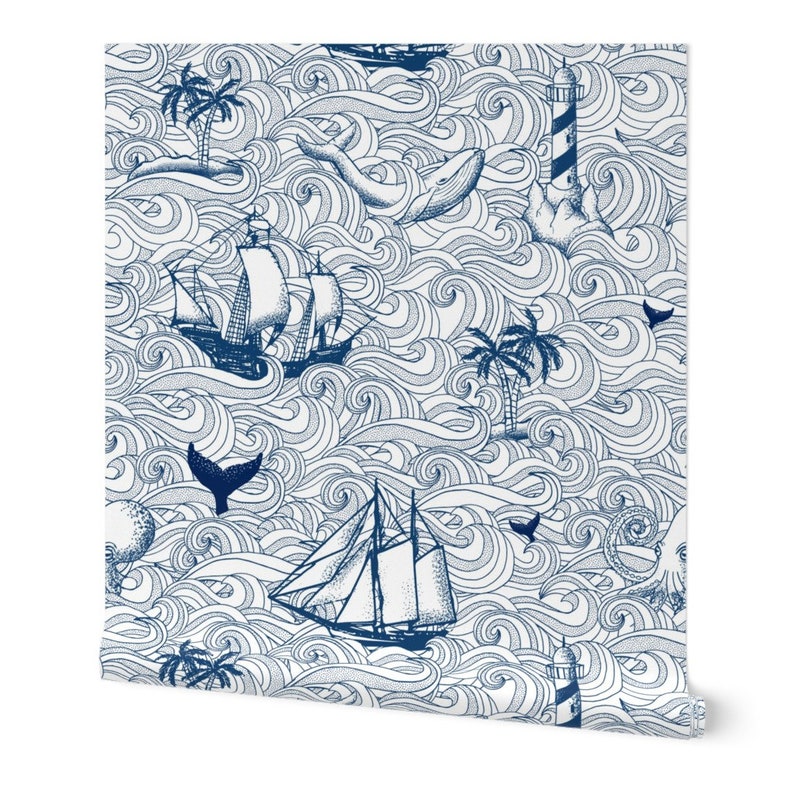 Nautical Wallpaper Vintage Nautical Journey by Whimsical - Etsy