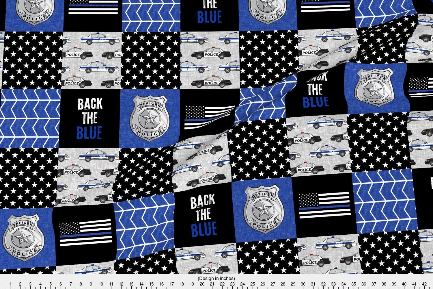 Police Fabric Police Patchwork Back The Blue Wholecloth By Etsy