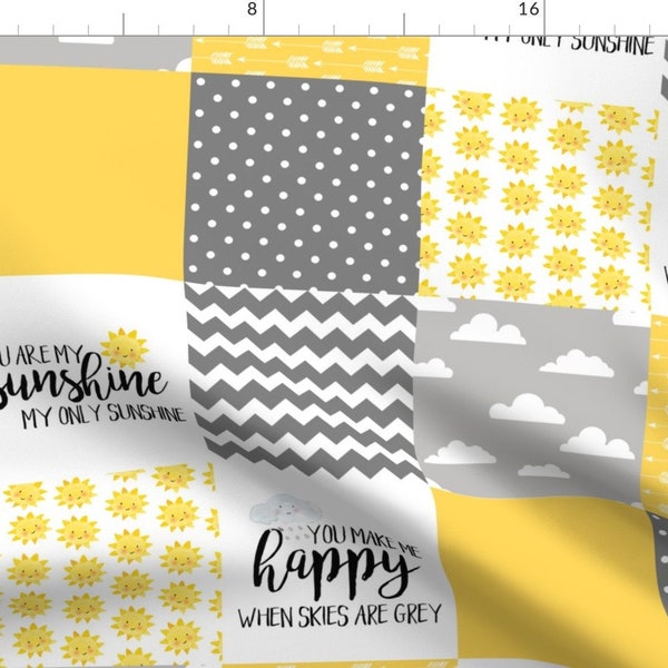 Yellow Quilt Fabric - You Are My Sunshine - Wholecloth Cheater Quilt By Longdogcustomdesigns - Cotton Fabric By The Yard With Spoonflower