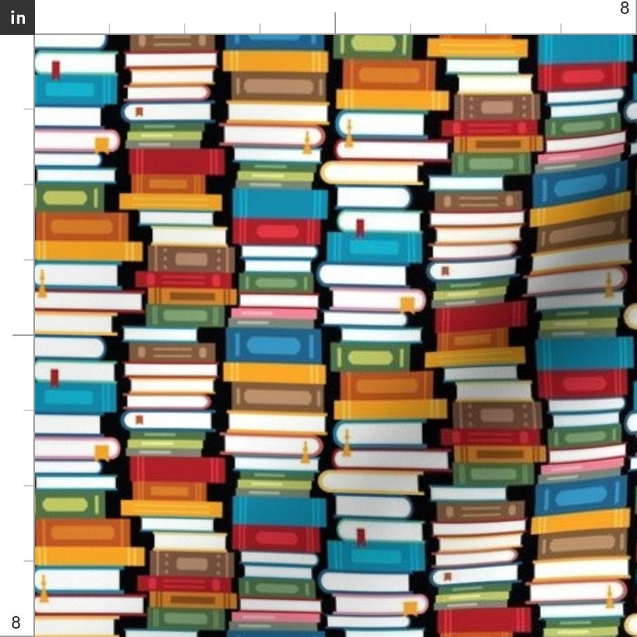 Books Fabric Stack Of Books By Vintage Style Blue Orange Etsy