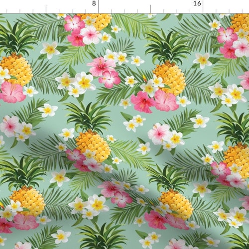 Floral Pineapple Fabric by the Yard / Tropical Fabric / Etsy