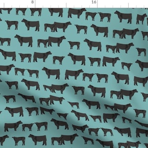 Black Cow Fabric - Black Angus Cattle Cow Livestock Blue By Petfriendly - Angus Farm Animal Steer Cotton Fabric By The Yard With Spoonflower
