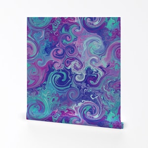 Swirl Wallpaper - Eddies By Jennablackzen - Purple Blue Hippie Kids Tie Dye Playroom Removable Self Adhesive Wallpaper Roll by Spoonflower
