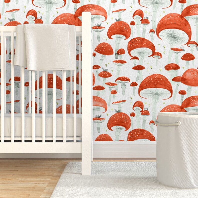 Whimsical Mushroom Wallpaper Mycelium Fruiting Bodies by Etsy