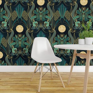 1920-talets sjöjungfru-tapet - Fantasy Moon Magical Elegant - Avtagbar väggdekoration - Sjöjungfru i månsken av laura_may_designs