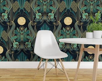 Papel pintado autoadhesivo de sirenas de los años 20 - Luna mágica y elegante - Decoración de pared removible - Sirena a la luz de la luna por laura_may_designs