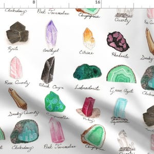 Mineral Gem Fabric - Healing Crystals- Gem Stone And Mineral Watercolor By Bella Modiste - Gems Cotton Fabric By The Yard With Spoonflower