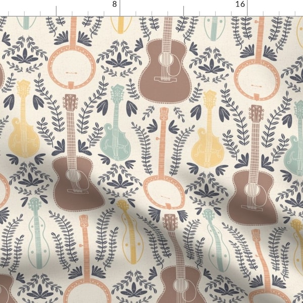 Folk Instruments Fabric - Music Room by katie_hayes - Guitar Banjo Mandolin Dulcimer Neutral Bluegrass Fabric by the Yard by Spoonflower