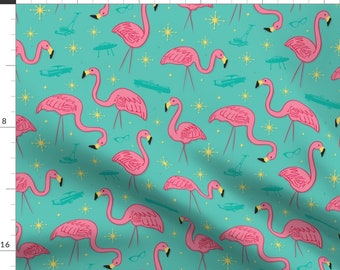 Retro Flamingo Fabric - Suburbia By Gray - Retro Summer Flamingo Beach Decor Cotton Fabric By The Yard With Spoonflower