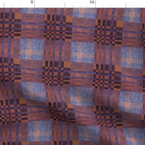 Modern Plaid Fabric - Copper Blue Plaid by booboo_collective - Check Tartan Moody Blue Rust Copper Fabric by the Yard by Spoonflower
