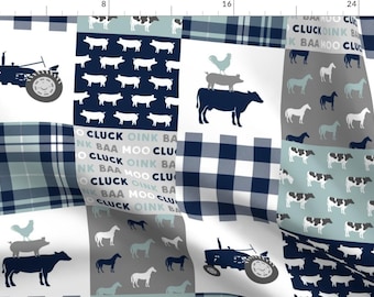 Farm Fabric - Farm Life - Tractor Wholecloth Patchwork - Navy By Littlearrowdesign - Farm Quilt Cotton Fabric By The Yard With Spoonflower