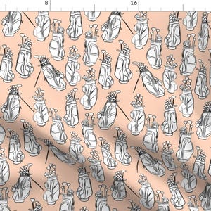 Golf Fabric - Golf Bags On Pale Pink By Landpenguin - Golfers Tee Time Golf Clubs Sports Cotton Fabric By The Yard With Spoonflower