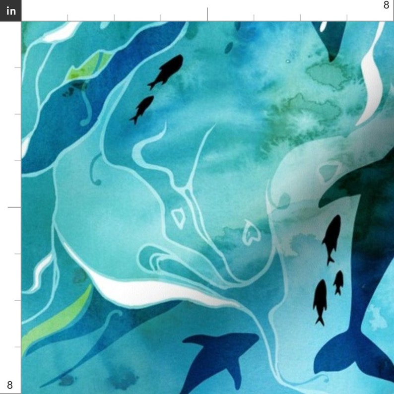 Whale Fabric Teeming Ocean By Adenaj Ocean Blue Green Aqua Underwater Animals Sea Life Water Cotton Fabric By The Yard With Spoonflower image 2