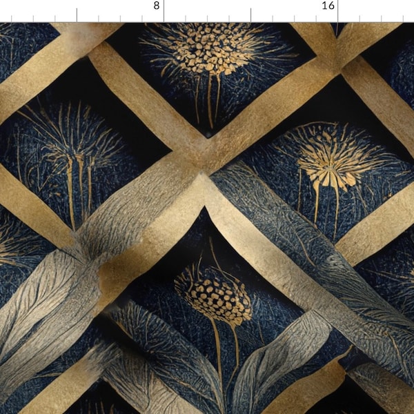 1920s Glam Fabric - Gatsby Floral by patternsdoubliette - Diamonds Classy Maximalist Luxe 20s Navy Golden Fabric by the Yard by Spoonflower