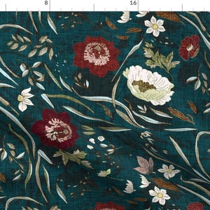 Moody Floral Deep Green Fabric - Noir Floral (Teal) Lrg By Nouveau Bohemian - Moody Floral Cotton Fabric By The Yard With Spoonflower