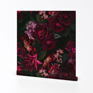 Romantische dunkle florale Tapete zum Abziehen und Aufkleben - Moody Botanical Garden Wildblumen - Wand Kunst Wand Dekor - Moody Florals by utart