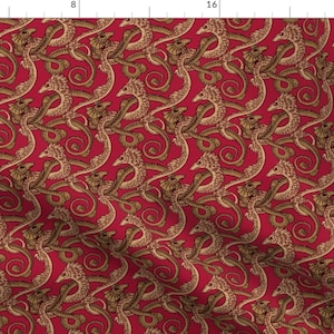 Baby Dragons On Red Fabric - Dragons Red By Raul - Dragons Mythical Fantasy Creatures Red Serpent Cotton Fabric By The Yard With Spoonflower