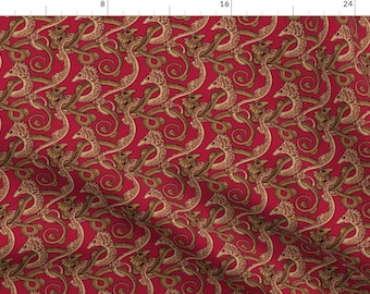 Baby Dragons On Red Fabric - Dragons Red By Raul - Dragons Mythical Fantasy Creatures Red Serpent Cotton Fabric By The Yard With Spoonflower