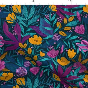Jungle Fabric - Wild Tropical Flowers By Alenkakarabanova - Jungle Retro Florals Jewel Tones Cotton Fabric By The Yard With Spoonflower