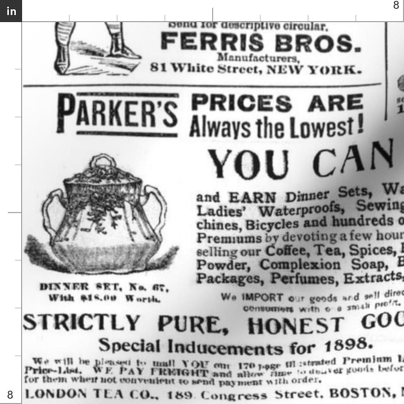 Vintage Ads Fabric - Old Newspaper by peagreengirl - Black And White Lettering Typography Victorian Fabric by the Yard by Spoonflower image 3