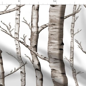 Woodland Forest Fabric - Birch Forest On White by willowlanetextiles - Birch Trees Birch Forest Outdoor Fabric by the Yard by Spoonflower