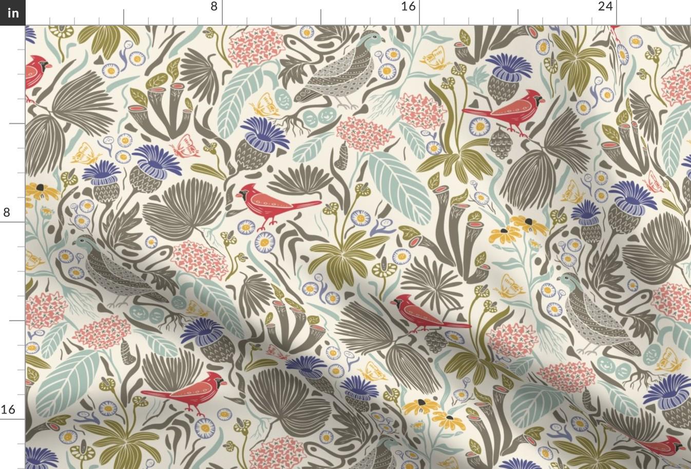 North Carolina Fabric - Piedmont Light By Katie Hayes - Flora and Fauna Wildlife Nature Botanical Cotton Fabric By The Yard With Spoonflower