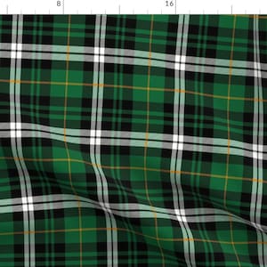 Plaid Fabric - Irish Plaid By Littlearrowdesign - St Patrick&#39;s Day Tartan Green Black White Irish Cotton Fabric By The Yard With Spoonflower