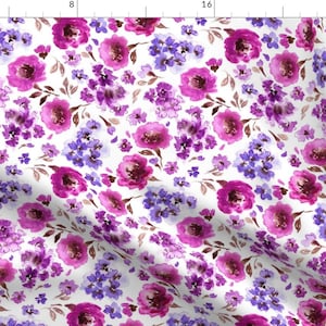Purple and Pink Flowers Fabric - Modern Lavender + Magenta Florals By Hipkiddesigns - Watercolor Cotton Fabric By The Yard With Spoonflower