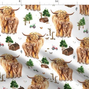 Highland Cow Fabric - Highland Cattle Farm By Karolina Papiez - Scottish Highland Cow Barn Farm Cotton Fabric By The Yard With Spoonflower