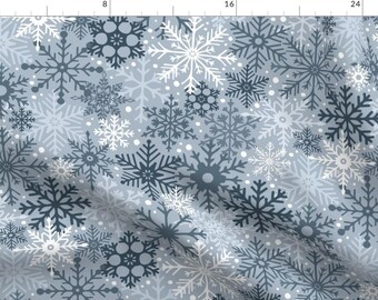 Ice Crystal Fabric - Frozen Snowflakes By Damaste - Blue Gray Winter Season Holiday Cold Shiver Cotton Fabric By The Yard With Spoonflower